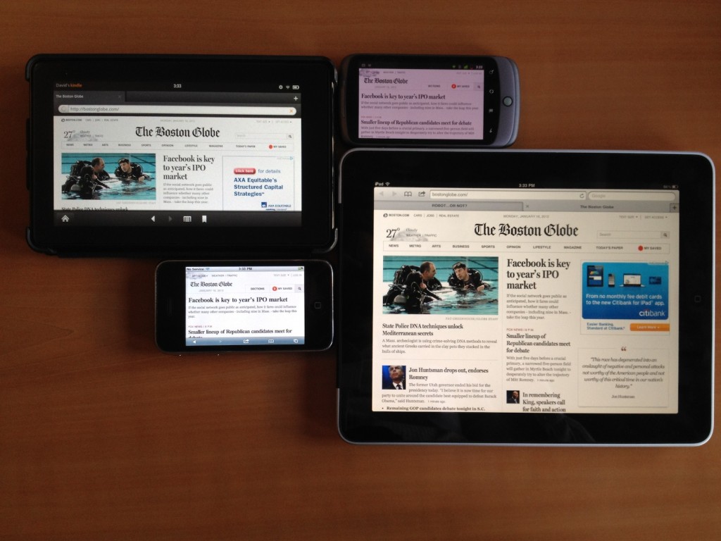 four screens, two orientations, one Boston Globe